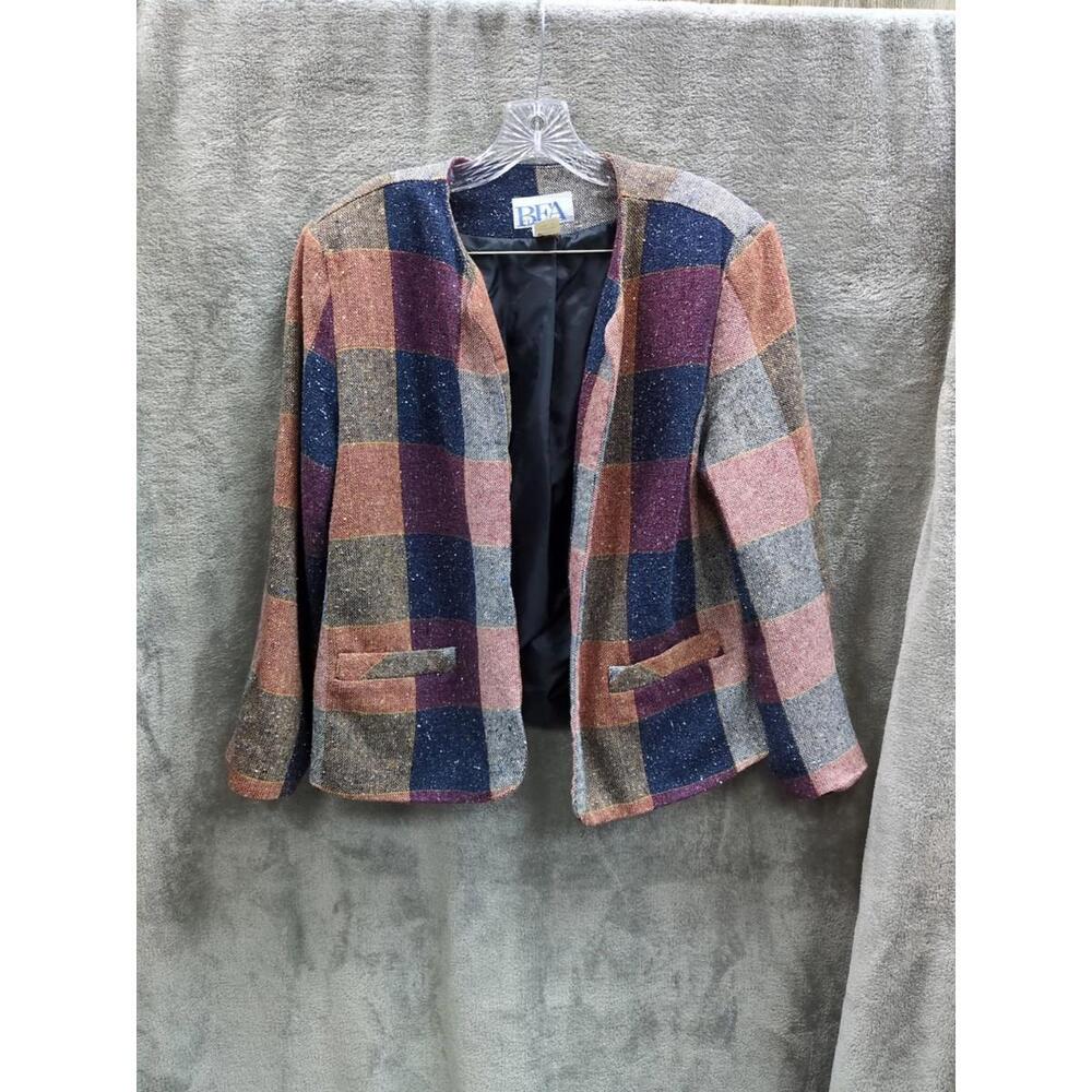 Vintage Blazer Womens 18 Tweed‎ Open Front Wool Blend Preppy Classic Timeless
